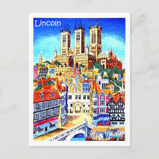 Cartão Postal Cidade de Lincoln, Inglaterra, ilustração, safra (Frente)