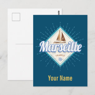 Cartão Postal Cidade de Marselha França: navio de navegação retr