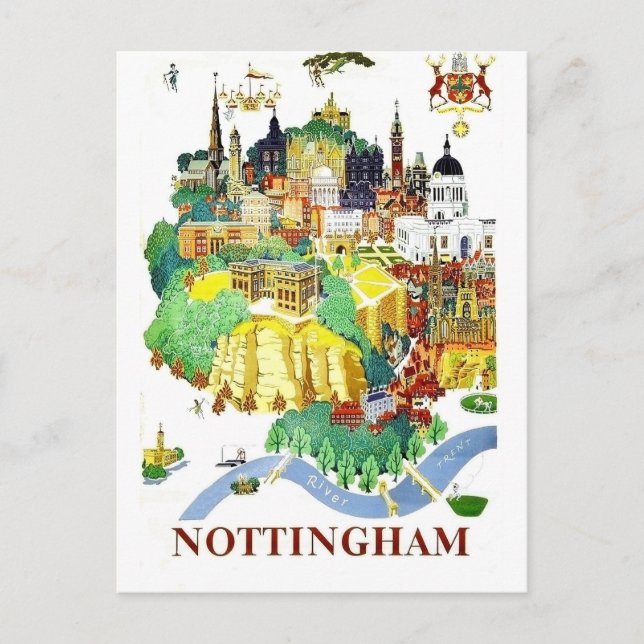 Cartão Postal Cidade de Nottingham, casas, Grã-Bretanha, vintage (Frente)