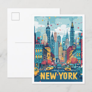 Cartão Postal Cidade de Nova York EUA Arte Ilustração de Viagem 