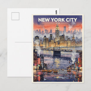 Cartão Postal Cidade de Nova York EUA Viagem Vintage