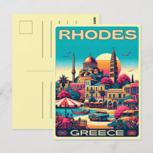 Cartão Postal Cidade de Retro Rhodes - presentes de viagem de Gr
