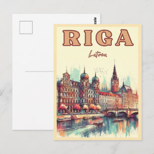 Cartão Postal Cidade de Riga, presentes vintage da cultura bálti