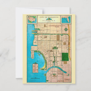 Cartão Postal Cidade de Sarasota Mapa Antigo