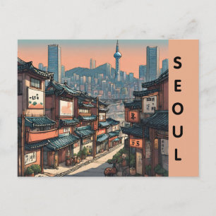 Cartão Postal Cidade de Seul Coreia do Sul viagem vintage rua re