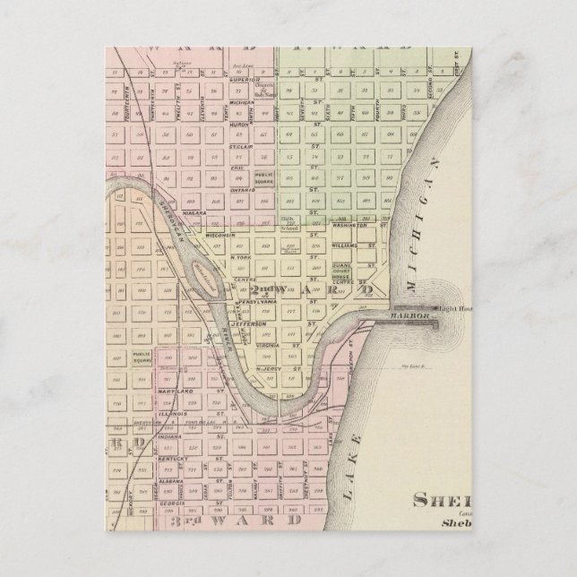 Cartão Postal Cidade de Sheboygan, sede do condado de Sheboygan  (Frente)