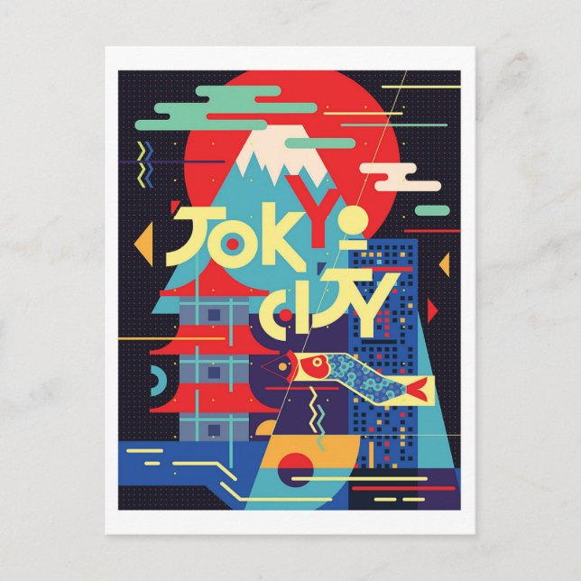 Cartão Postal Cidade de Tóquio, Japão, ilustração, viagens vinta (Frente)