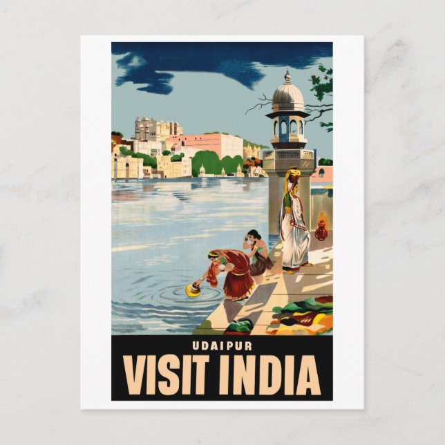 Cartão Postal Cidade de Udaipur, Índia, mulheres no lago (Frente)