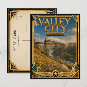 Cartão Postal Cidade de Valley Dakota do Norte Arte Deco Vintage