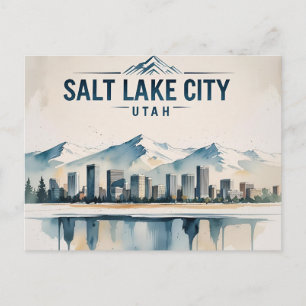 Cartão Postal Cidade do Lago Salgado Utah aquarela vintage Viage