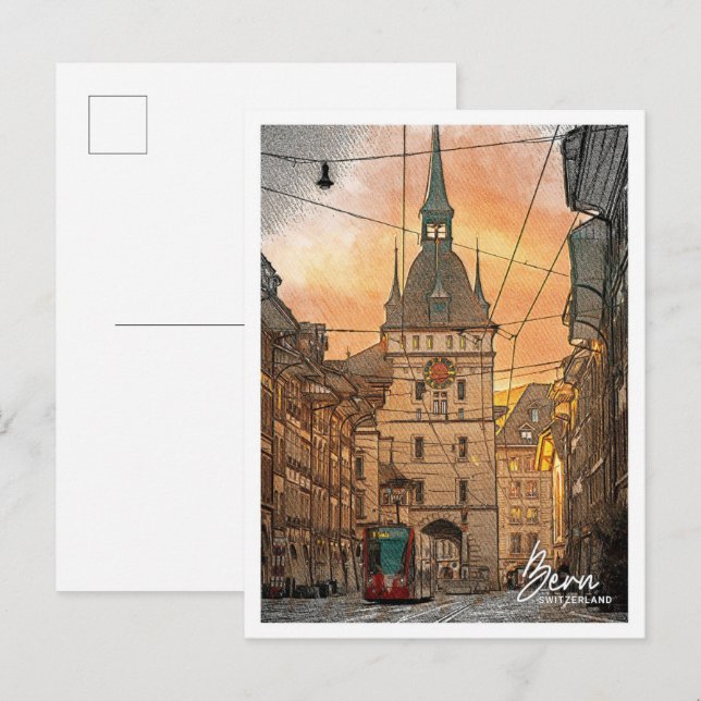 Cartão Postal Cidade do Lápis de Cor Bela Suiça Bern (Frente/Verso)
