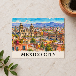 Cartão Postal Cidade do México Aquarela Paisagem Urbana Viagem