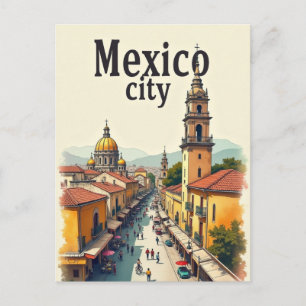 Cartão Postal Cidade do México Arte Vintage de Viagem Ilustração