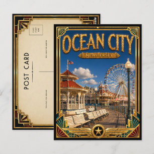 Cartão Postal Cidade do Oceano Nova Jersey Arte Deco Vintage Ida