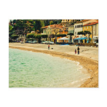 Cidade praiana arenosa vintage casas e árvores à b