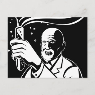Cartão Postal cientista louco segurando o tubo de ensaio