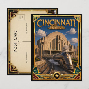 Cartão Postal Cincinnati Ohio Arte Deco Vintage Era de Ouro