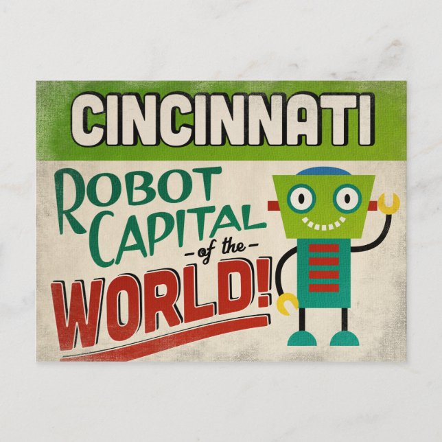 Cartão Postal Cincinnati Ohio Robot - Engraçado Vintage (Frente)
