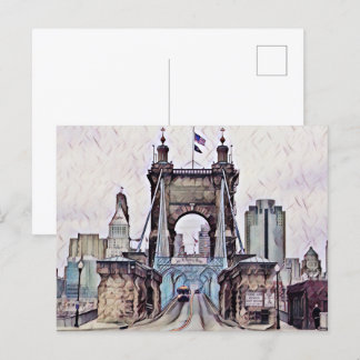 Cartão Postal Cincinnati Roebling Suspensão Bridge Watercolor