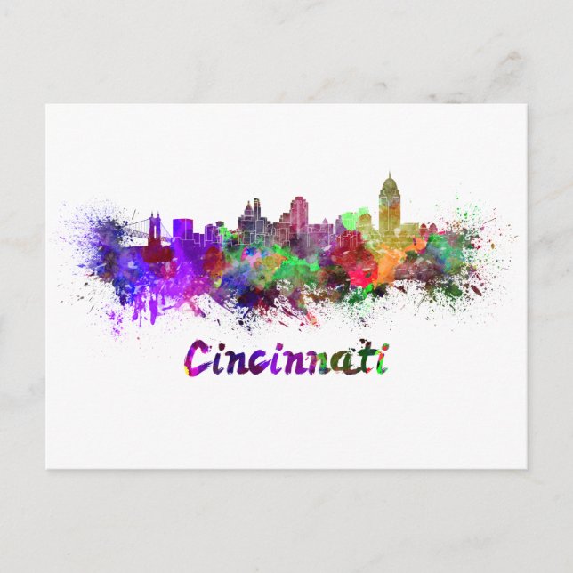 Cartão Postal Cincinnati skyline in watercolor (Frente)