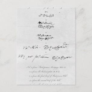 Cartão Postal Cinco autógrafos genuínos de William Shakespeare