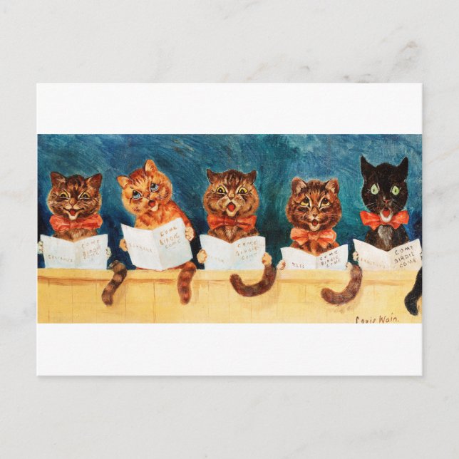 Cartão Postal Cinco Cats Cantando, Louis Wain (Frente)