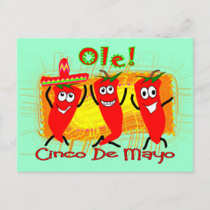 Cartão Postal Cinco de Mayo 3 Dançando Pimentos Chili Adoráveis