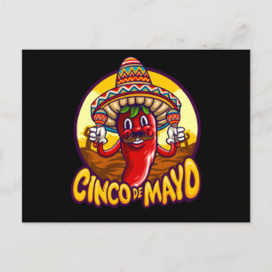Cartão Postal Cinco De Mayo Chili Mexicano Jogando Maracas