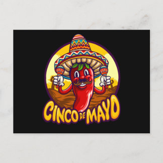 Cartão Postal Cinco De Mayo Chili Mexicano Jogando Maracas