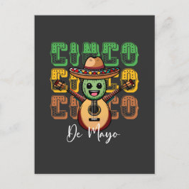 Cartão Postal Cinco De Mayo Engraçado Mexicano Cactus Tocando Vi