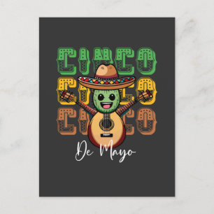 Cartão Postal Cinco De Mayo Engraçado Mexicano Cactus Tocando Vi