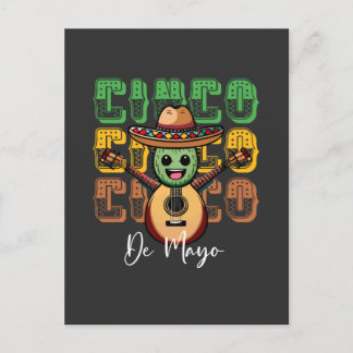 Cartão Postal Cinco De Mayo Engraçado Mexicano Cactus Tocando Vi