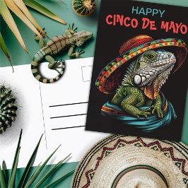 Cartão Postal Cinco de Mayo Iguana Vestindo Sombrero & Serape