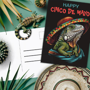 Cartão Postal Cinco de Mayo Iguana Vestindo Sombrero & Serape