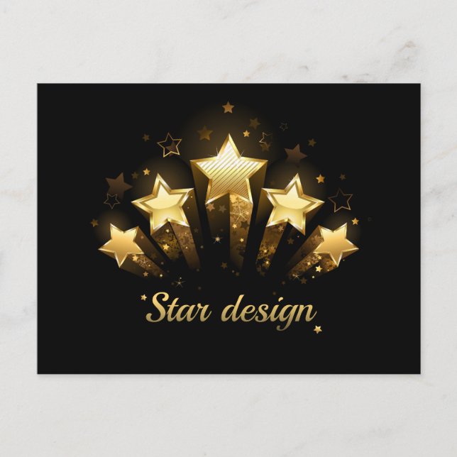 Cartão Postal Cinco estrelas douradas a preto (Frente)