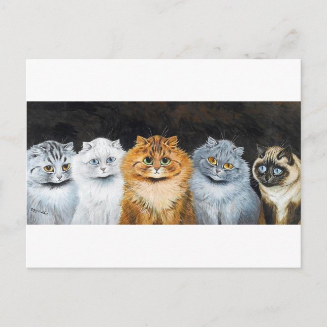Cartão Postal Cinco Gatos, Louis Wain (Frente)