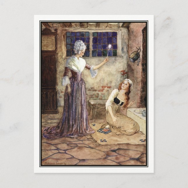 Cartão Postal Cinderela e Fada Madrinha - Millicent Sowerby (Frente)
