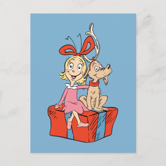 Cartão Postal Cindy Lou Who and Max on a Present (Frente)