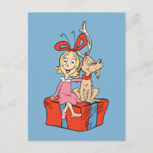 Cartão Postal Cindy Lou Who e Max em um Presente