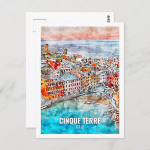Cartão Postal Cinque Terre Itália Familiar Viagem Place Watercol