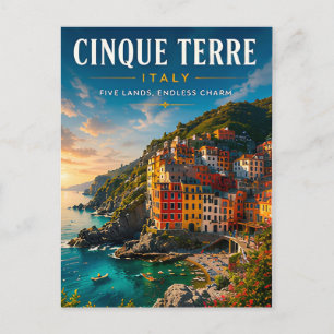 Cartão Postal 🌅 Cinque Terre Itália Vila Costeira