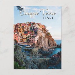 Cartão Postal Cinque Terre Italy Watercolor Vintage