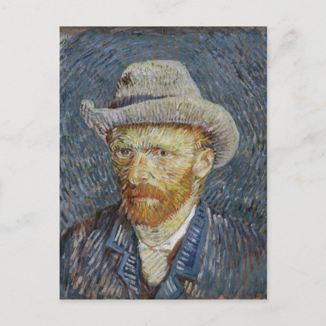 Cartão Postal Cinza Autoretrato Van Gogh Sentiu Ódio Na Pintura (Frente)