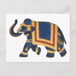 Cartão Postal cinza azul branca, ouro, elefante vermelho, Estilo