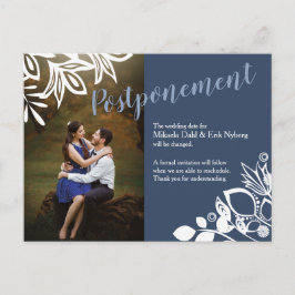Cartão Postal Cinza Azul, Foto do Anúncio de Casamento Branco