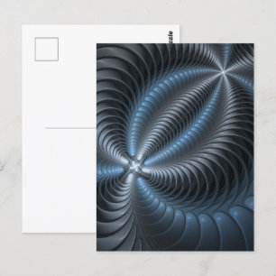 Cartão Postal Cinza Azul Plástico Arte Fractal 3D Abstrato