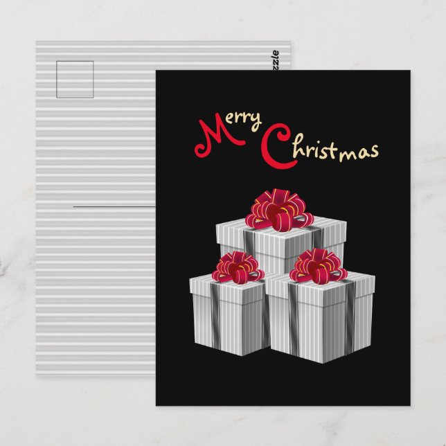 Cartão Postal Cinza branco Pinstripe Arco vermelho presente em p (Frente/Verso)