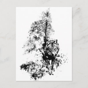 Cartão Postal Cinza De Arte Gráfica Wolf Willife Animal Nature