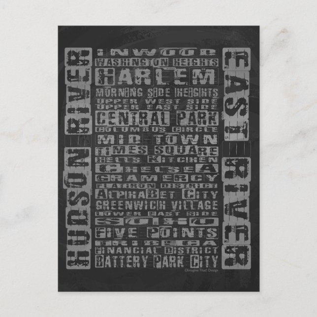 Cartão Postal Cinza dos bairros da NYC (Frente)