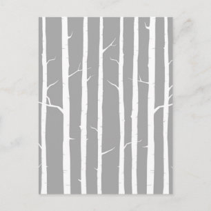 Cartão Postal Cinza e Árvore Branca de Aves